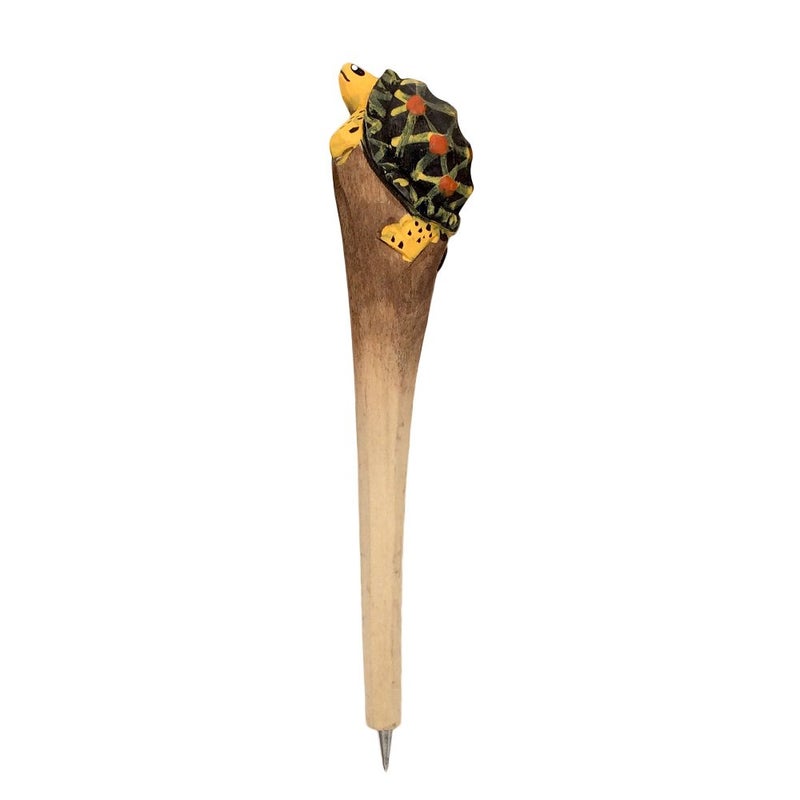 ornerx 7" Wooden Animal Handy Carving Turtle Ballpoint Pen 1PC - Image 1